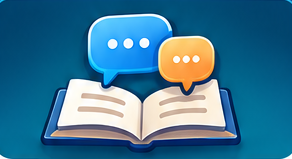 Beta Reader Lab — book with chat bubbles illustration