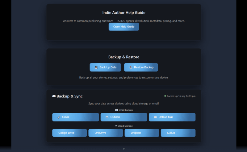 Indie Writer backup and sync