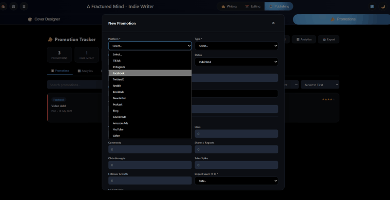 Indie Writer submission and promotion tracker
