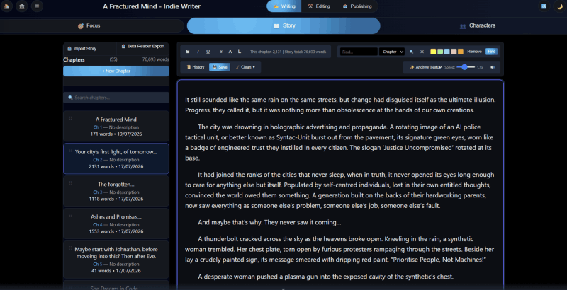 Indie Writer Story editor tab